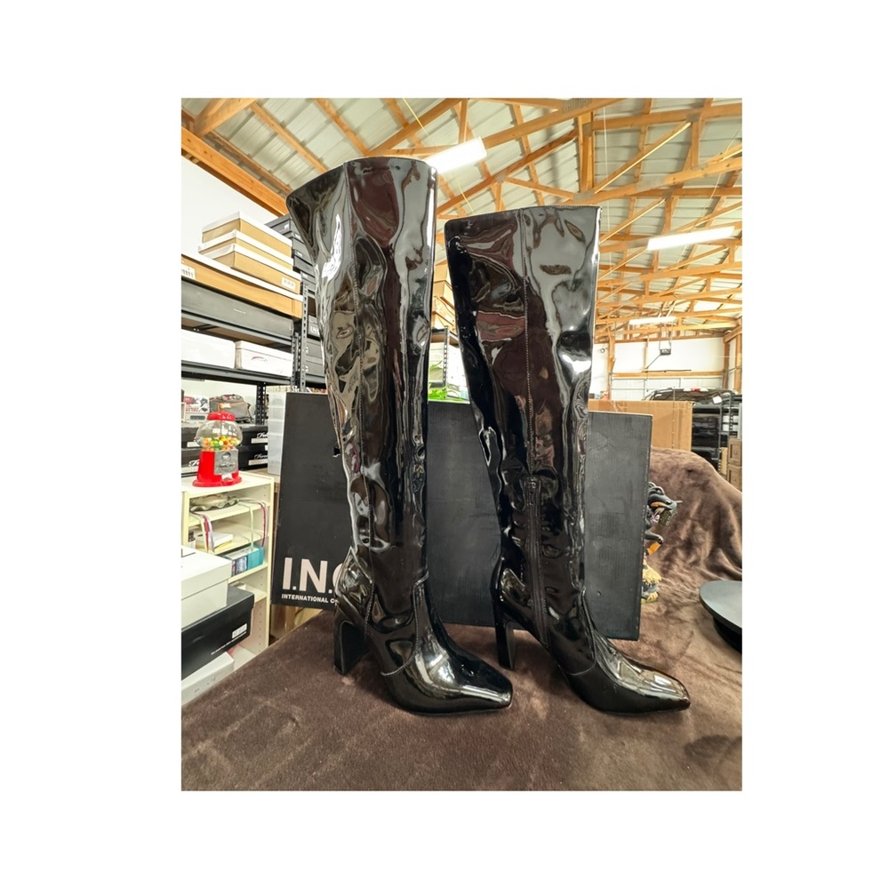 INC International Concepts Shiny Black Over the Knee Boots 6